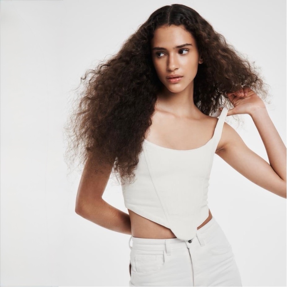 ZARA White Corset Bustier Crop Top Structured Stretch Cotton Size S - Picture 4 of 15